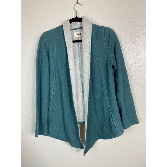 Pact Organic Cotton Women Open Front Cardigan Size Small Green Terry Sustainable - Picture 16 of 16